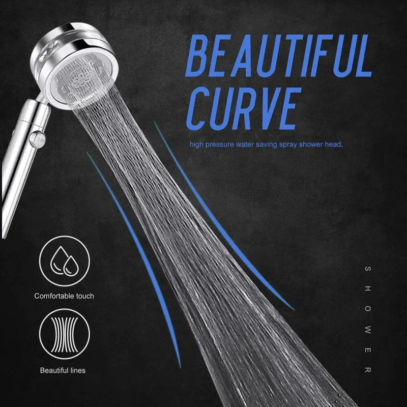 High Pressure Shower Head Adjustable 360° Rotation Turbine Water Saving Shower