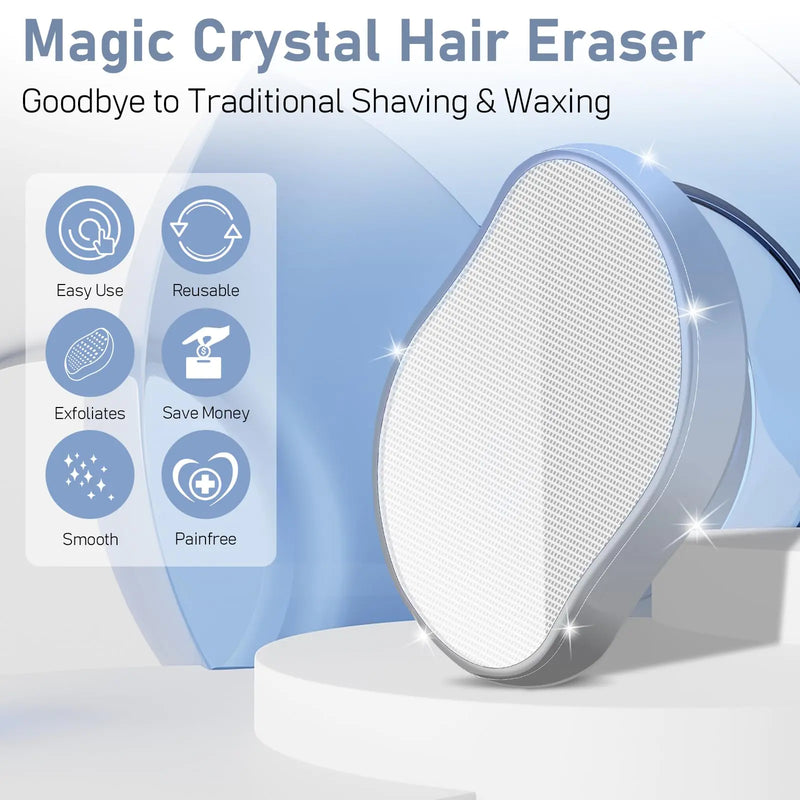 Crystal Hair Eraser for Women and Men, Reusable Hair Remover for Arms, Legs, Back, Painless Exfoliation Hair Removal Tool Gradient Blue